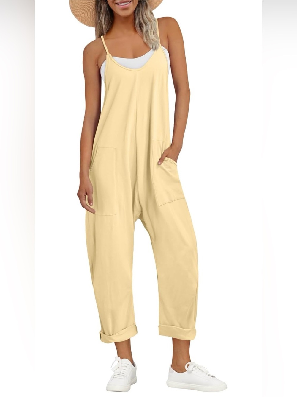 Women's Relaxed Cream Overalls Jumpsuit